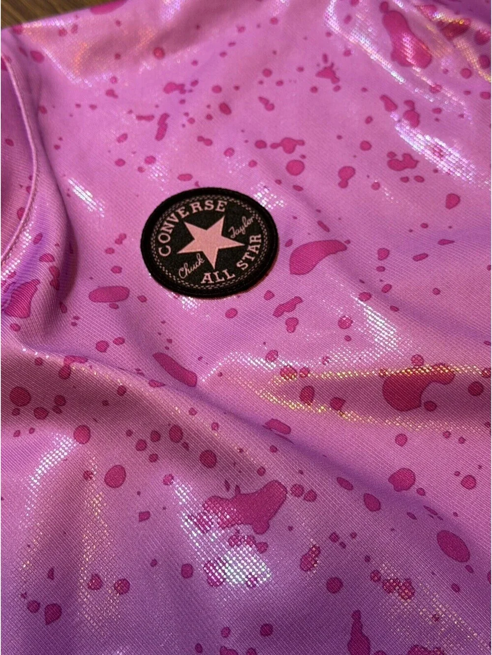 Converse All Star Girls XL Pink Iridescent Splatter T-Shirt Youth 13-15 #15B